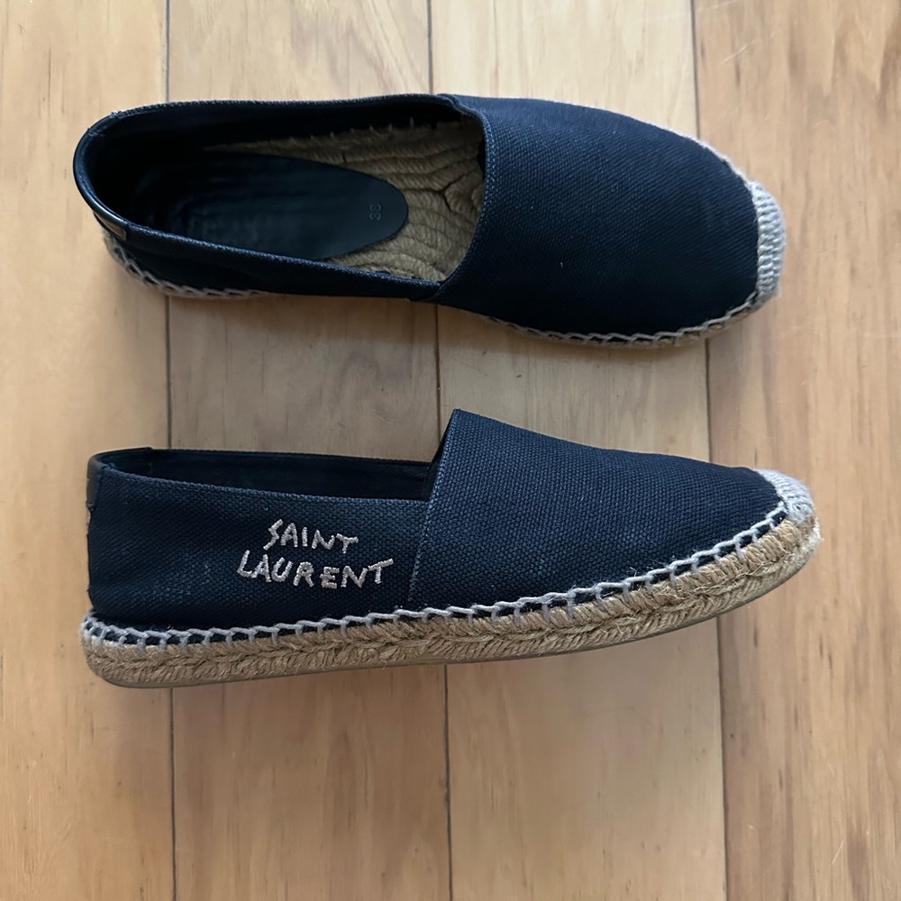 Saint Laurent Embroidered Espadrilles in Canvas, Black, Size 38